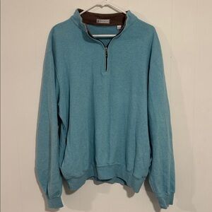 Peter Millar Light Blue and Brown Quarter-Zip Pullover